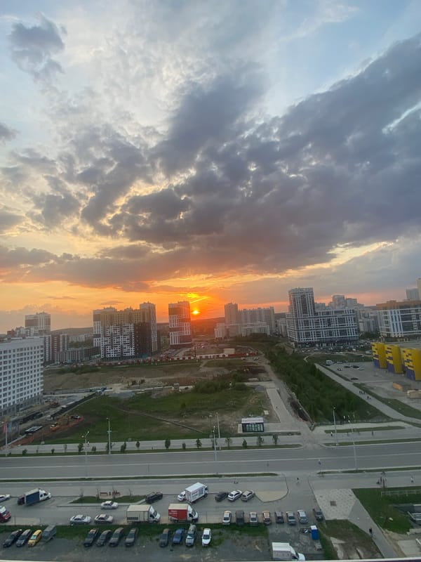 Sunset observed over Akademicheskiy district in Yekaterinburg, Russia