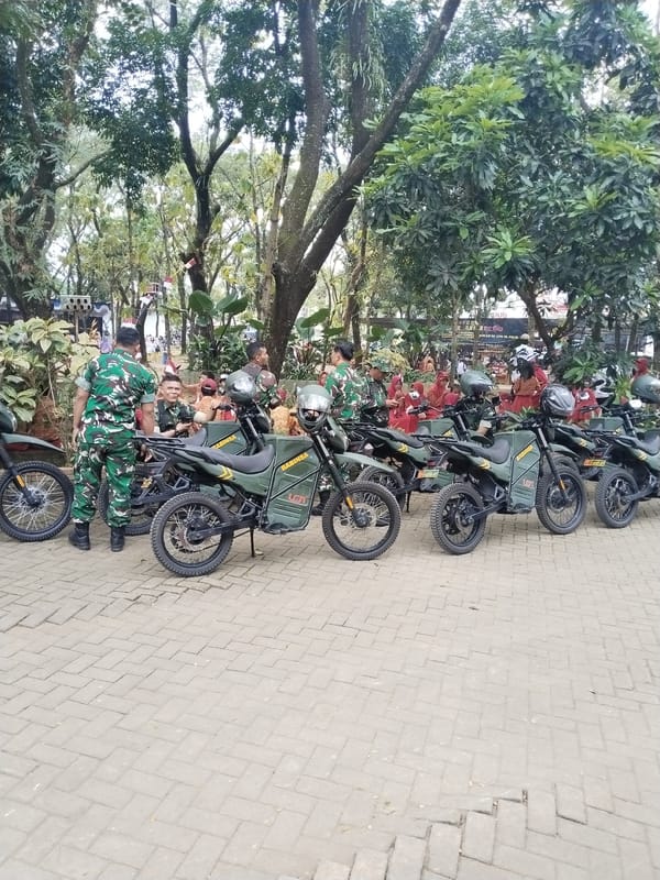 Military ceremony held in Puro, Indonesia with motorcycle displays