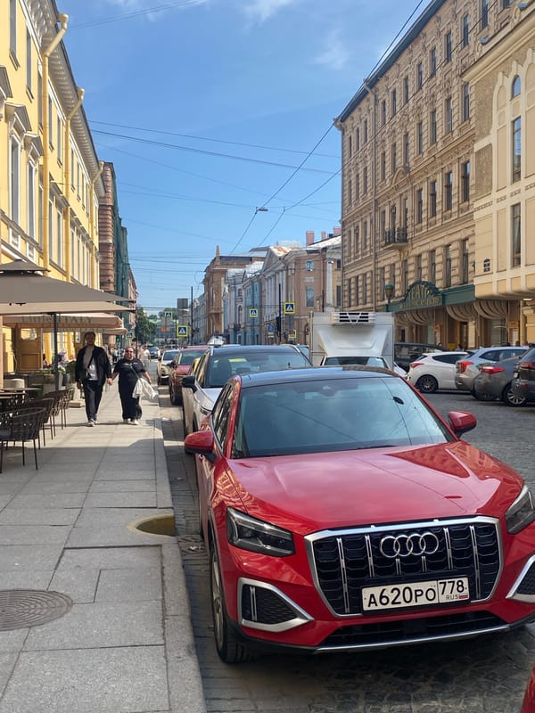 Saint Petersburg city streets on a bright summer morning