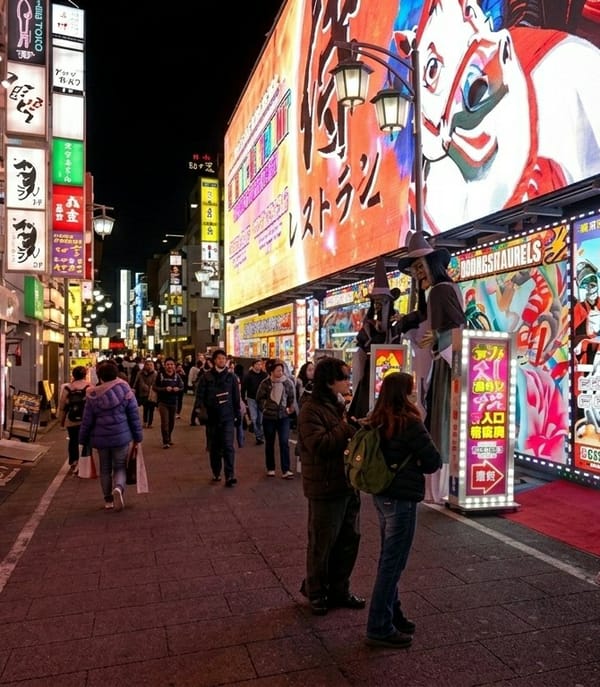 Evening street scene captured in bustling Shinjuku district