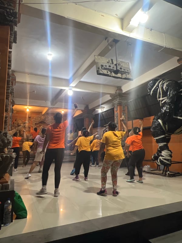 Dance exercise class draws dozen participants in Ubud, Indonesia