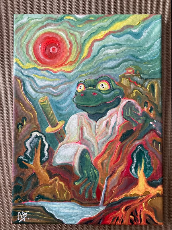 Witness documents samurai frog and surreal landscape paintings
