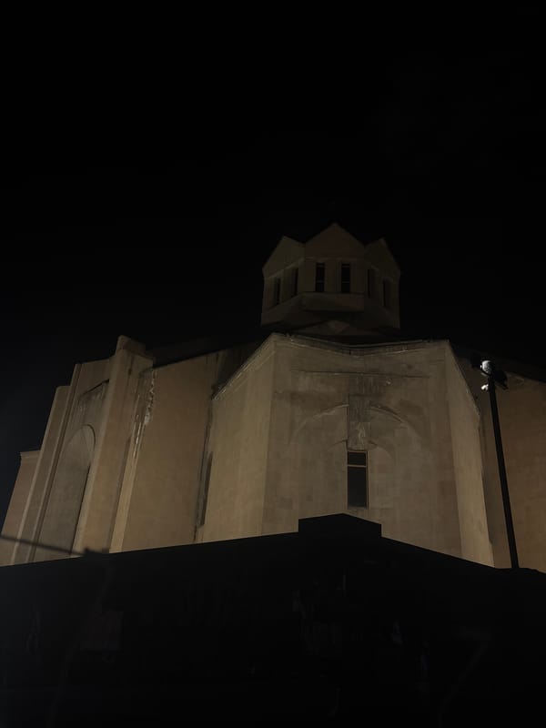 Nighttime architectural view captured in Yerevan, Armenia