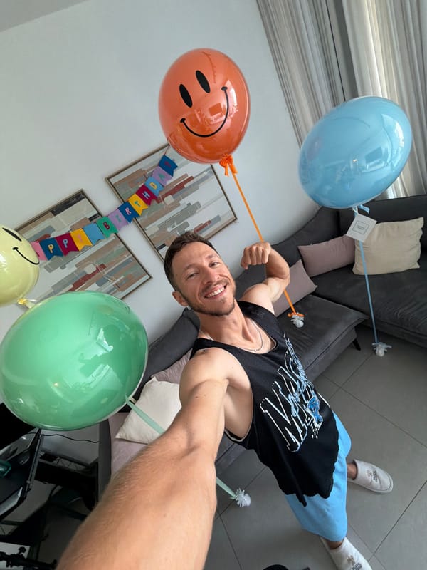 Birthday balloons and an Orlando Magic jersey in Tel Aviv
