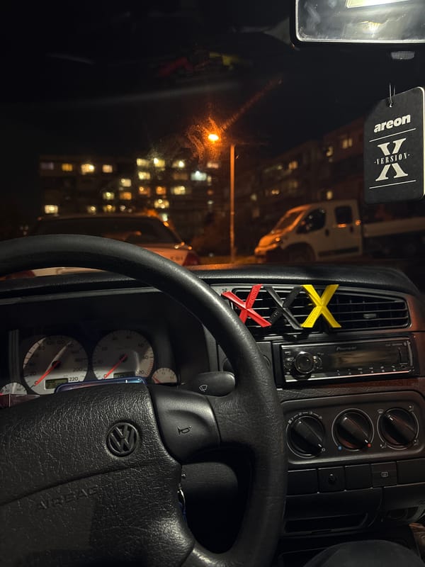 Nighttime view captured inside Volkswagen vehicle dashboard area