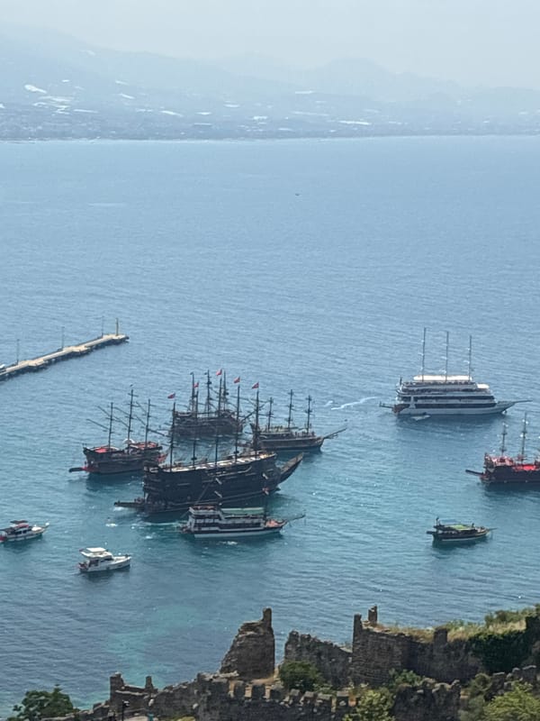Tourist captures scenic views of Alanya Castle and harbor