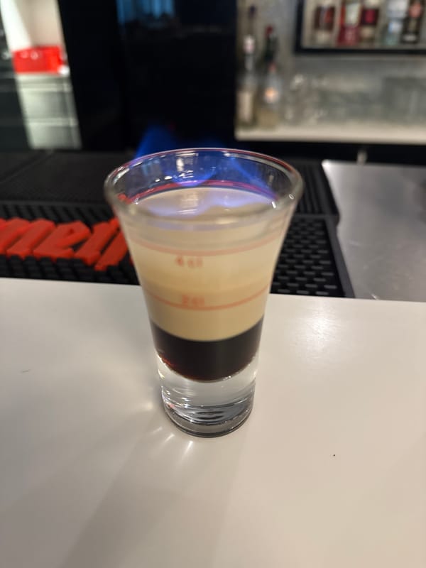 Layered shot drink photographed at Munich bar