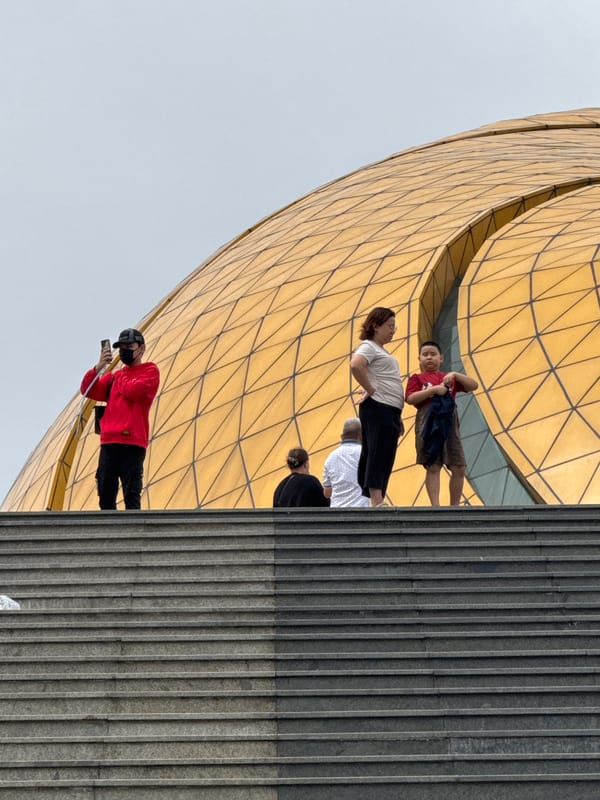 Crowds gather at Da Lat's golden geodesic dome near Xuan Huong Lake