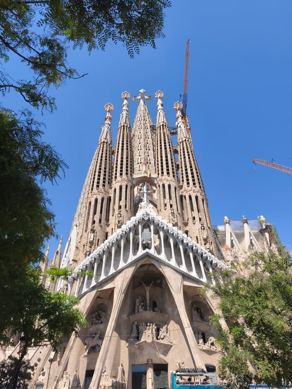 Tourist documents Sagrada Familia views in Barcelona