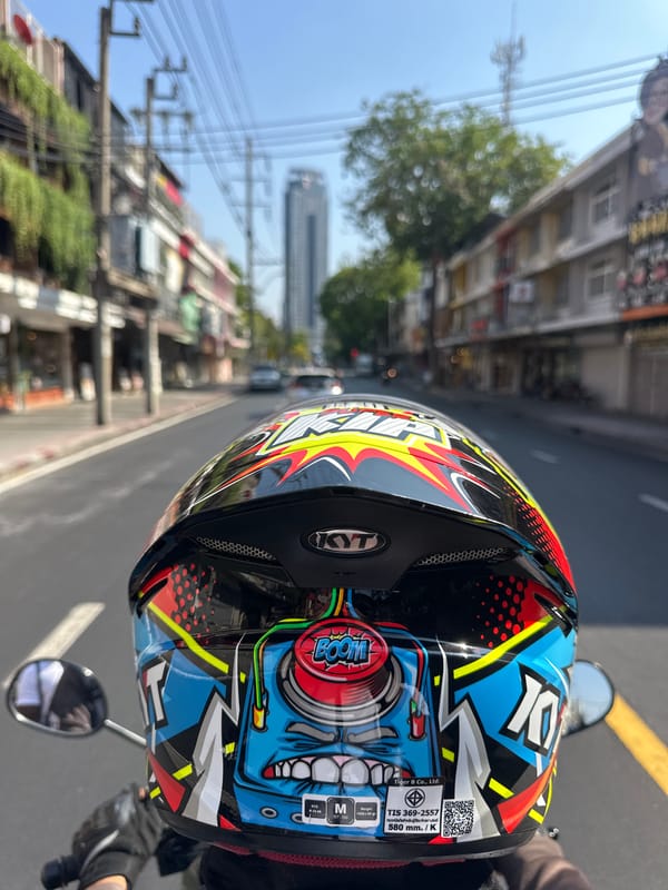 Colorful 'BOOM!' motorcycle helmet spotted in Bangkok