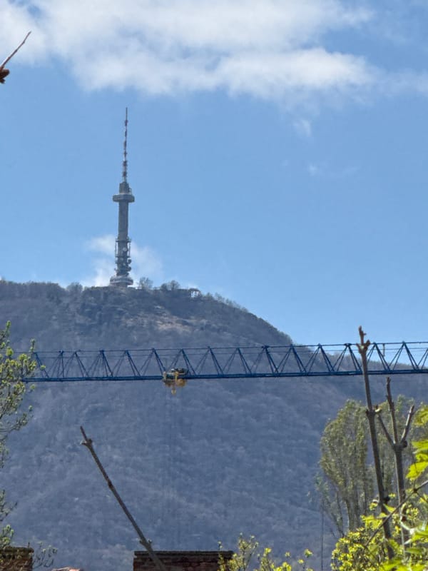 Sofia landmarks and construction crane documented Thursday morning