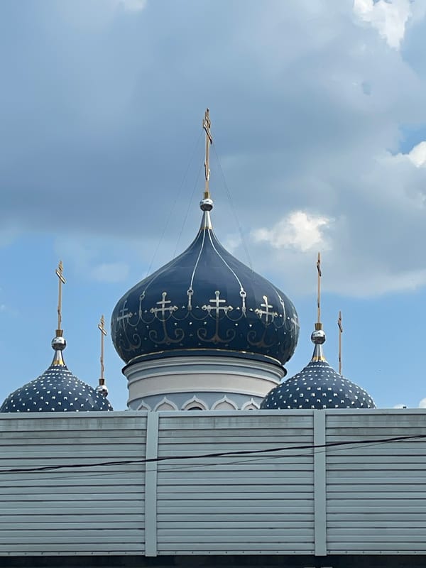 Orthodox church domes photographed in Moscow skyline