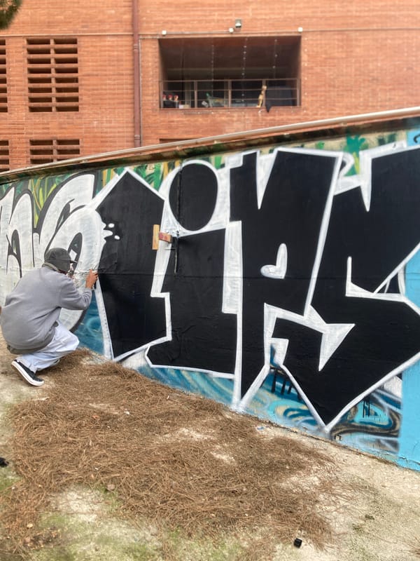 Street artist creates graffiti in Barcelona residential area