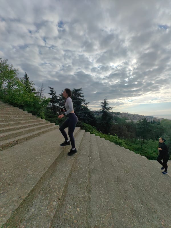 Early morning fitness activities captured at Varna Sea Garden stairs