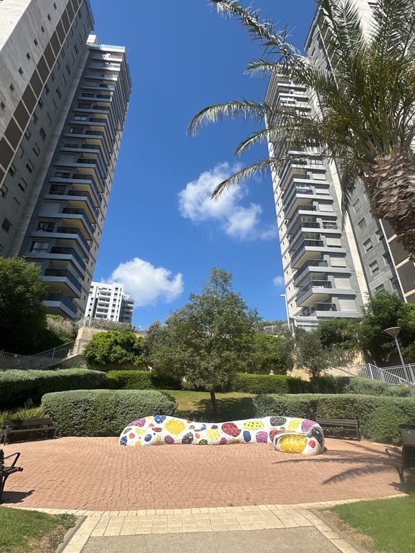 Afternoon walk through Haifa's urban campus, ending at a memorial display