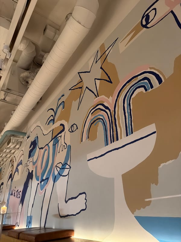 Abstract ceiling mural with hand and star documented in Moscow