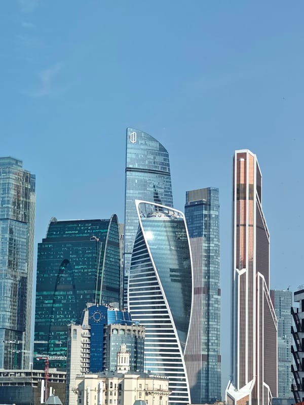 Moscow streets and skyline on a bright summer morning