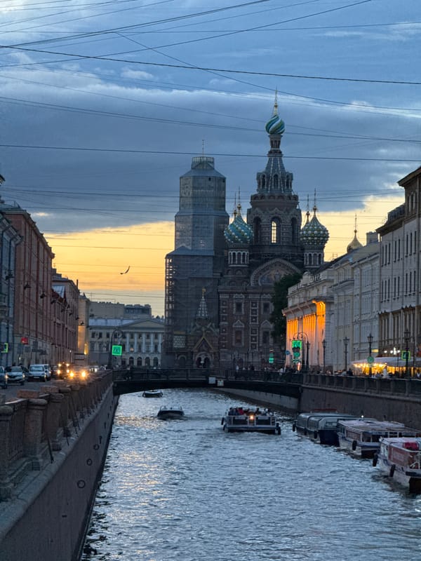 Tourist documents evening visit to Saint Petersburg landmarks
