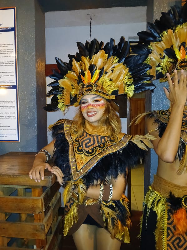 Costumed performers photographed at Porlamar venue early Friday