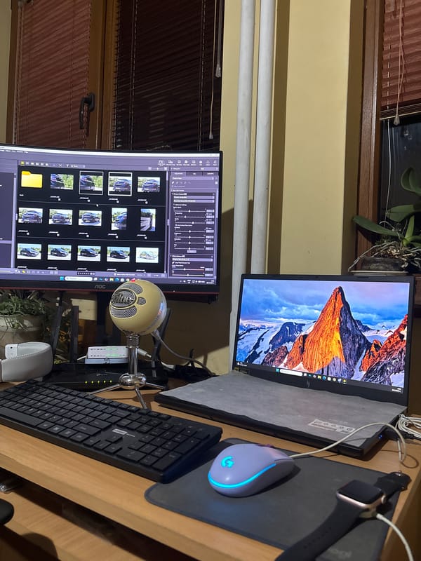 Photographer editing mountain photos at workspace in Lovech
