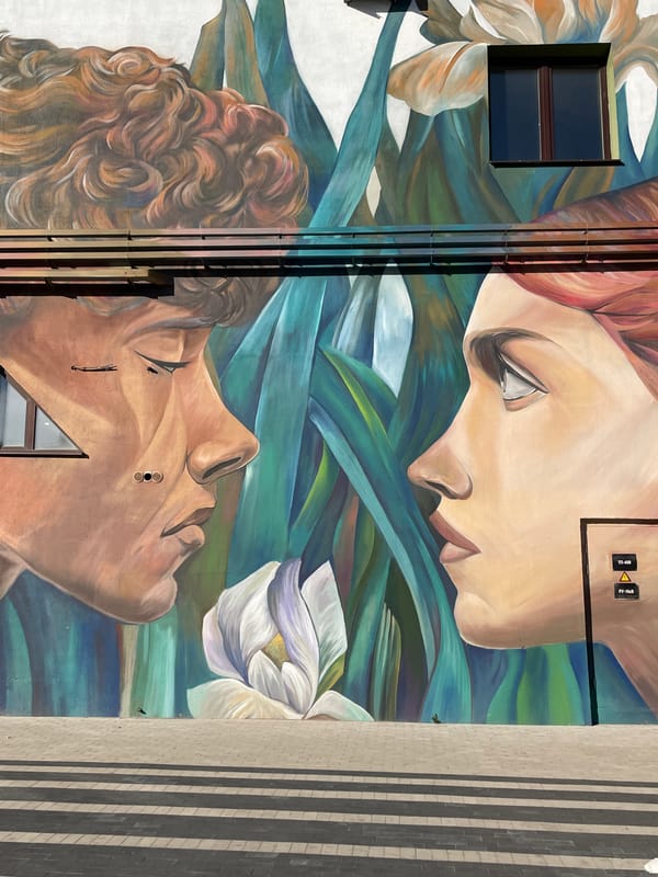 Romantic mural featuring inverted faces spotted in Brest, Belarus