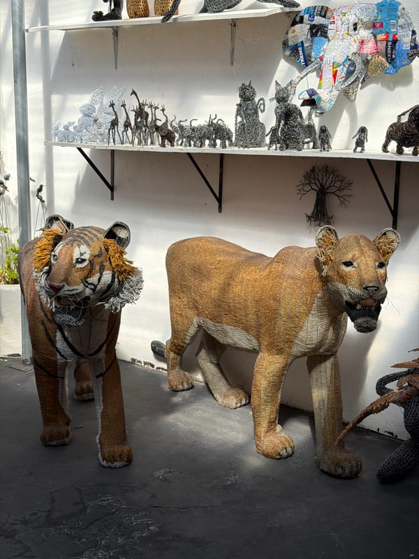 Cape Town craft shop displays handmade animal sculptures and beadwork