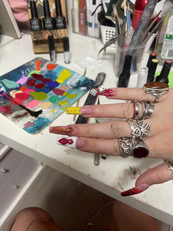 Elaborate nail art display captured in Raanana, Israel