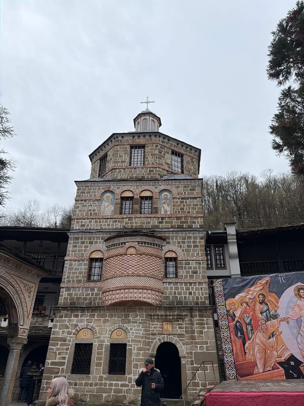 Visitor documents historic Troyan Monastery in Oreshak, Bulgaria
