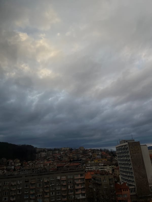 Dramatic clouds over Gabrovo cityscape captured