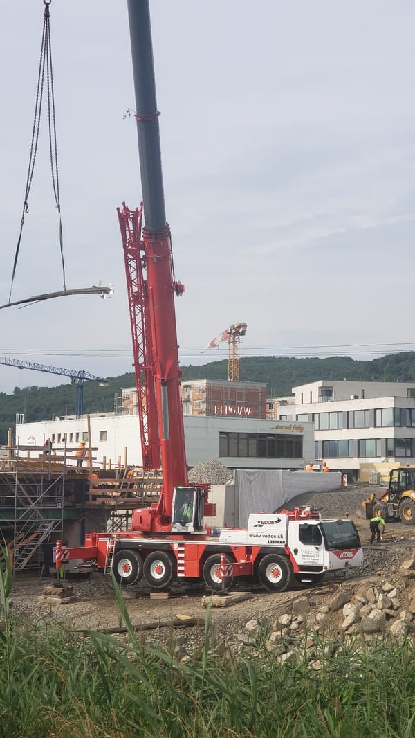 Construction work underway in Prešov alongside everyday street scenes