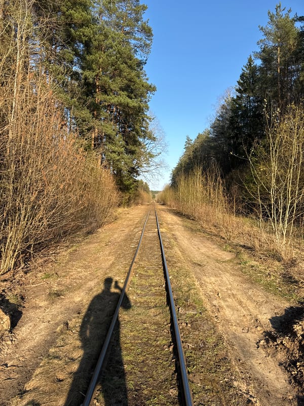 Railway tracks photographed in rural Belarus countryside