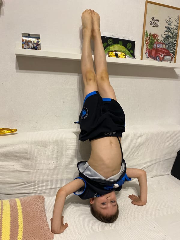 Boy practices gymnastics, cat naps in Yekaterinburg home