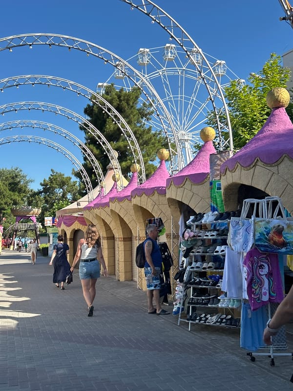 Gelendzhik promenade and amusement park on a summer morning