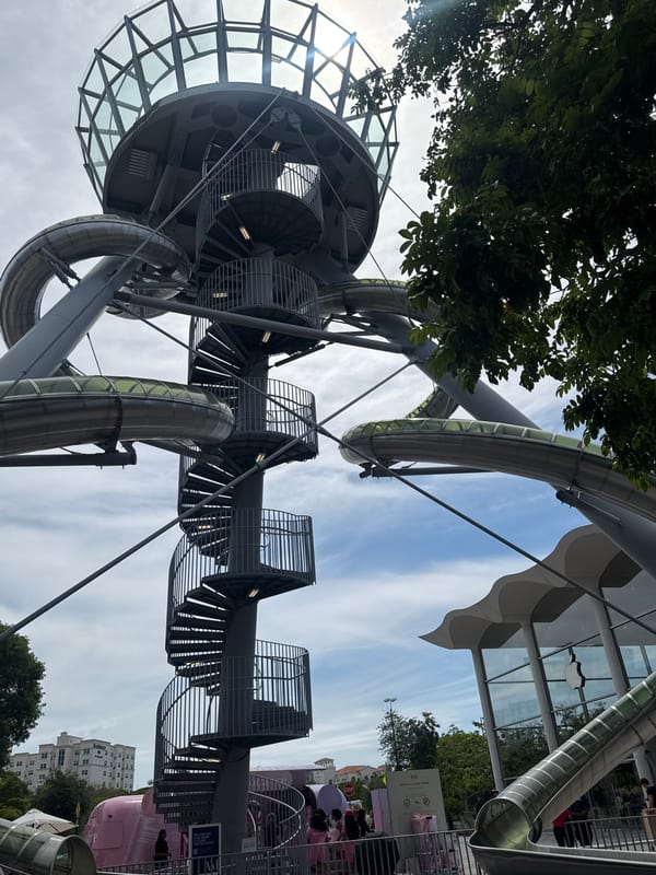 Spiral slide tower and mall visit in Aventura