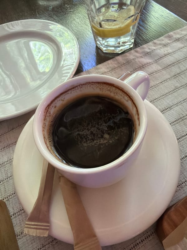 Casual restaurant meal in Odesa, coffee and food on the table