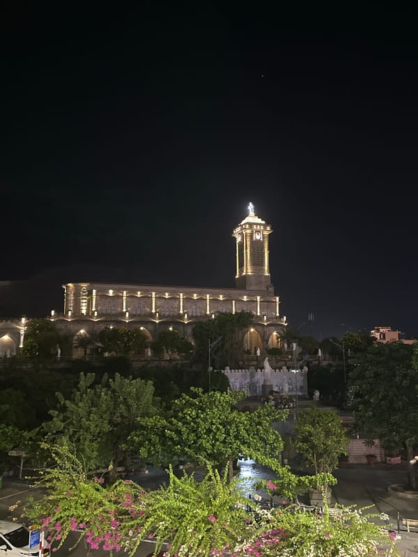 Nha Trang church glowing after dark