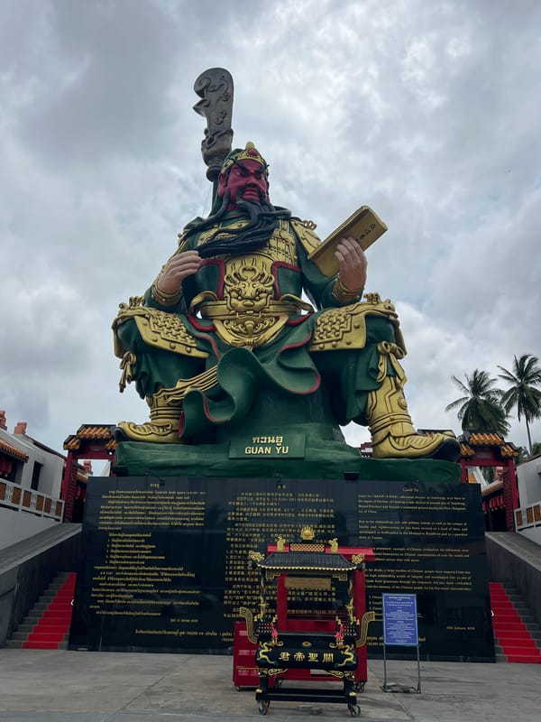 Ornate Guan Yu statue observed in Baan Hua Thanon, Thailand