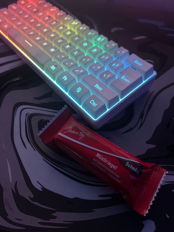 RGB keyboard spotted with German snack wrapper in Karlsruhe