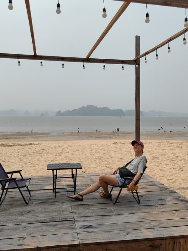 Woman photographed at cafe walkway in Bai Chay Ward