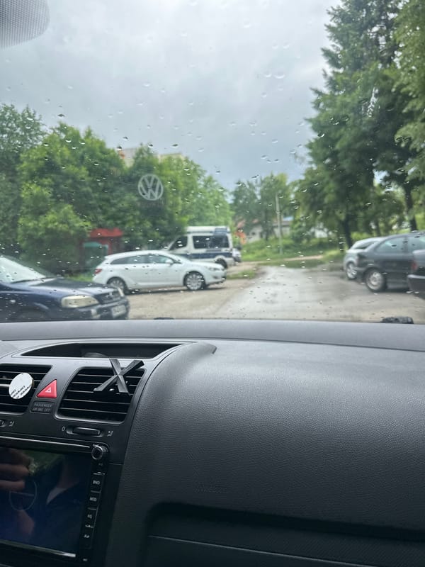 Rainy day view captured from Volkswagen interior in Lovech