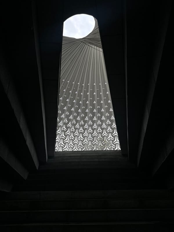 Morning architectural tour captured across modern Liangjiang public spaces