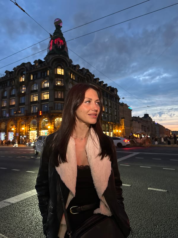 Woman and horse spotted on Saint Petersburg street at dusk