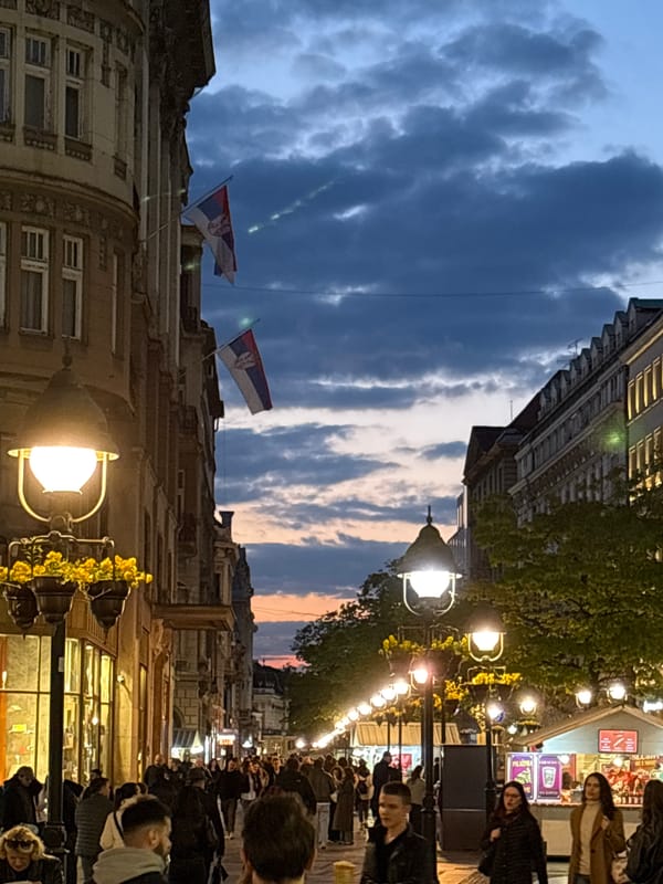 Twilight scenes documented across Belgrade's streets and riverfront