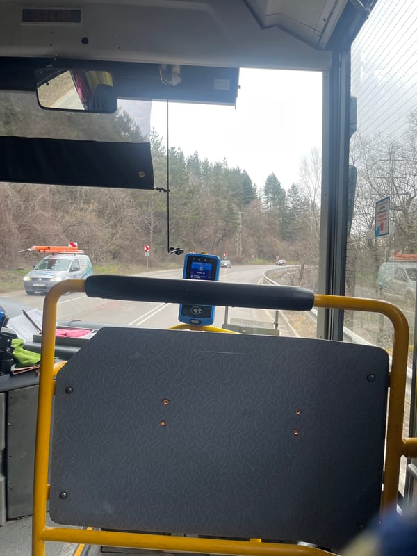 Bus passenger captures road view near Vladaya, Bulgaria