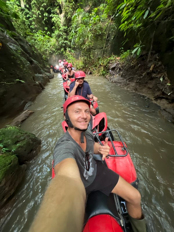 Tourist ATV group tours Bali villages, waterfall areas overnight