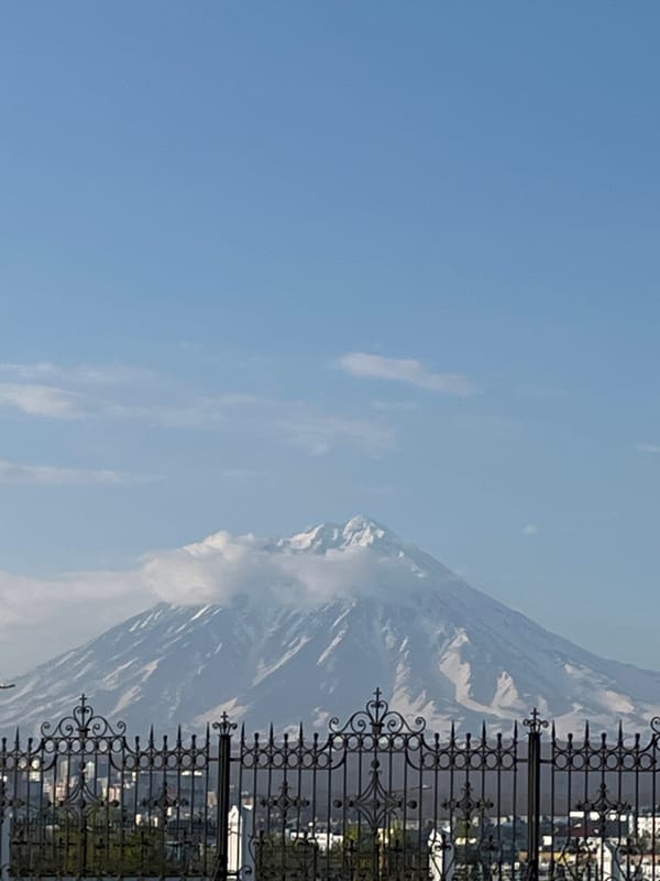 Morning views captured in Petropavlovsk-Kamchatsky show bell tower, mountains