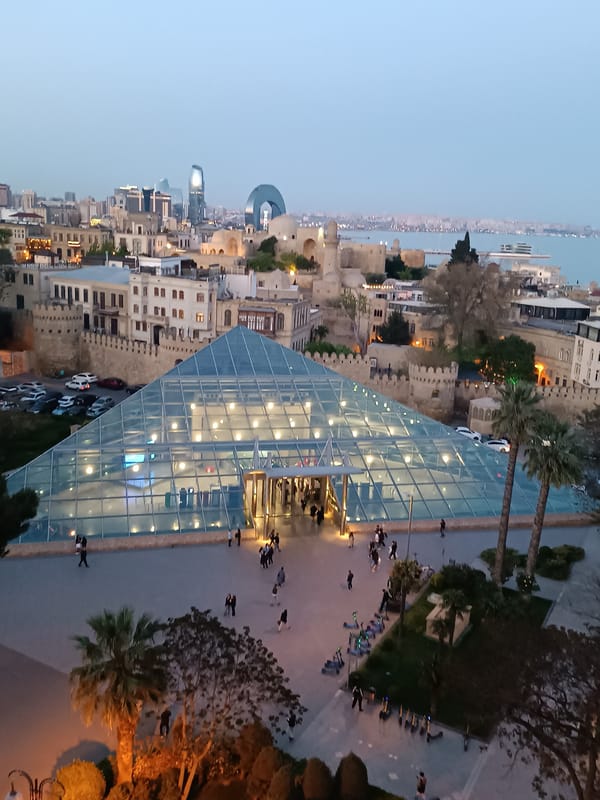 Dusk scenes captured around Baku Metro Station and cityscape