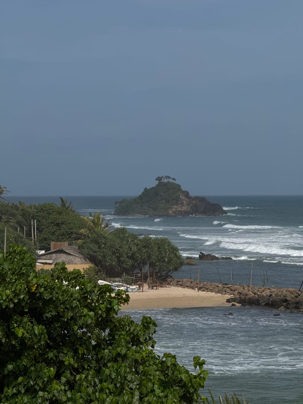 Ramen, drinks, and ocean views at a Sri Lankan coastal stay