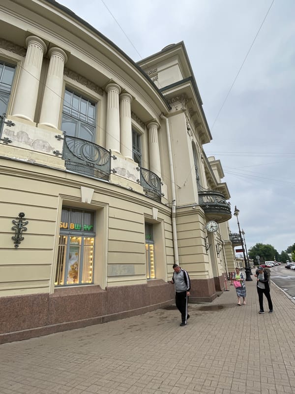Walking and riding through central Saint Petersburg on a grey morning