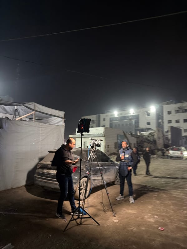 Nighttime video production filmed in Gaza with press personnel